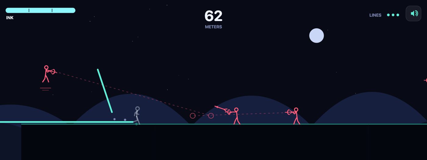 Ink Guardian gameplay: the runner on an ink bridge while archers take aim