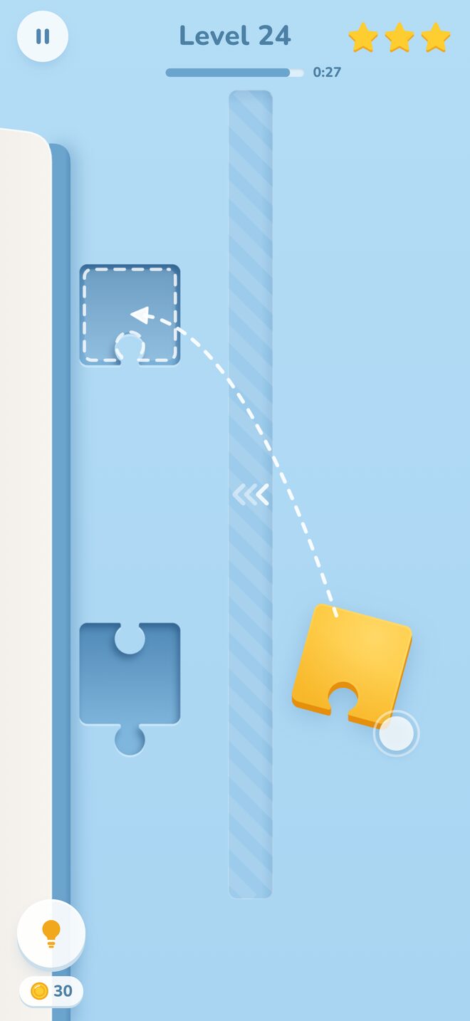 A hint showing the exact toss over a striped gap into the slot